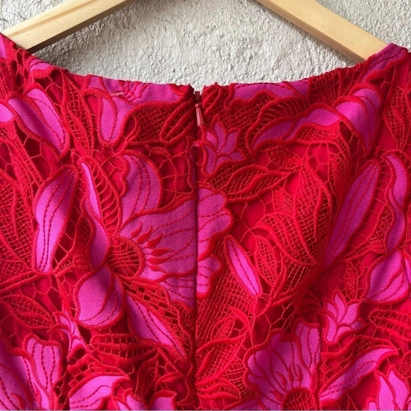 Monique Lhuillier Flutter Sleeve Guipure Lace Mini Dress Pink Size 6 - Picture 9 of 10